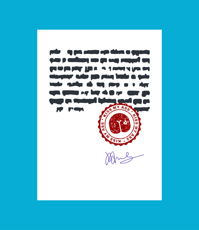 Kiss my ass. Stamp for documents. Official Boss Answer template