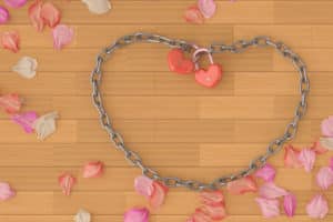 chain and heart-shaped padlocks representing love and romance